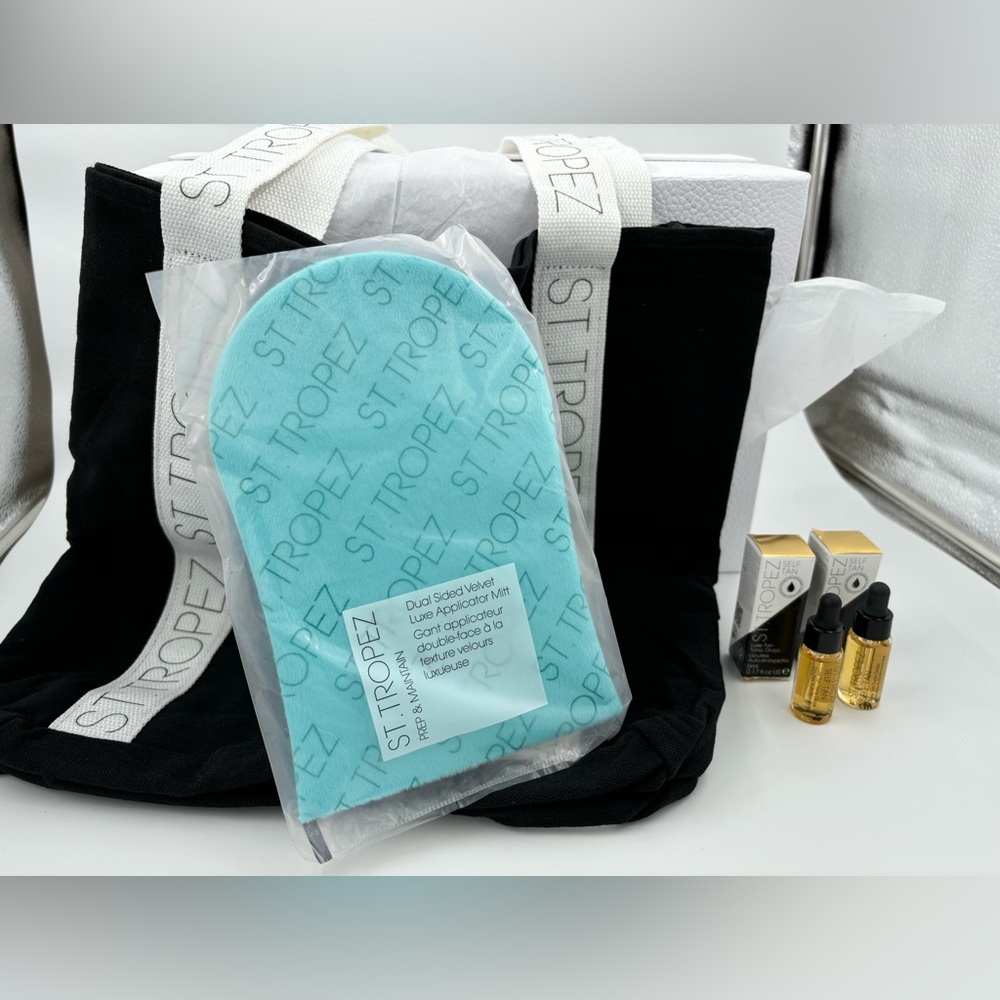 NWT ST. TROPEZ Luxe Self-Tan Tonic Drops Tote and Mitt 4 pcs deluxe gift bundle